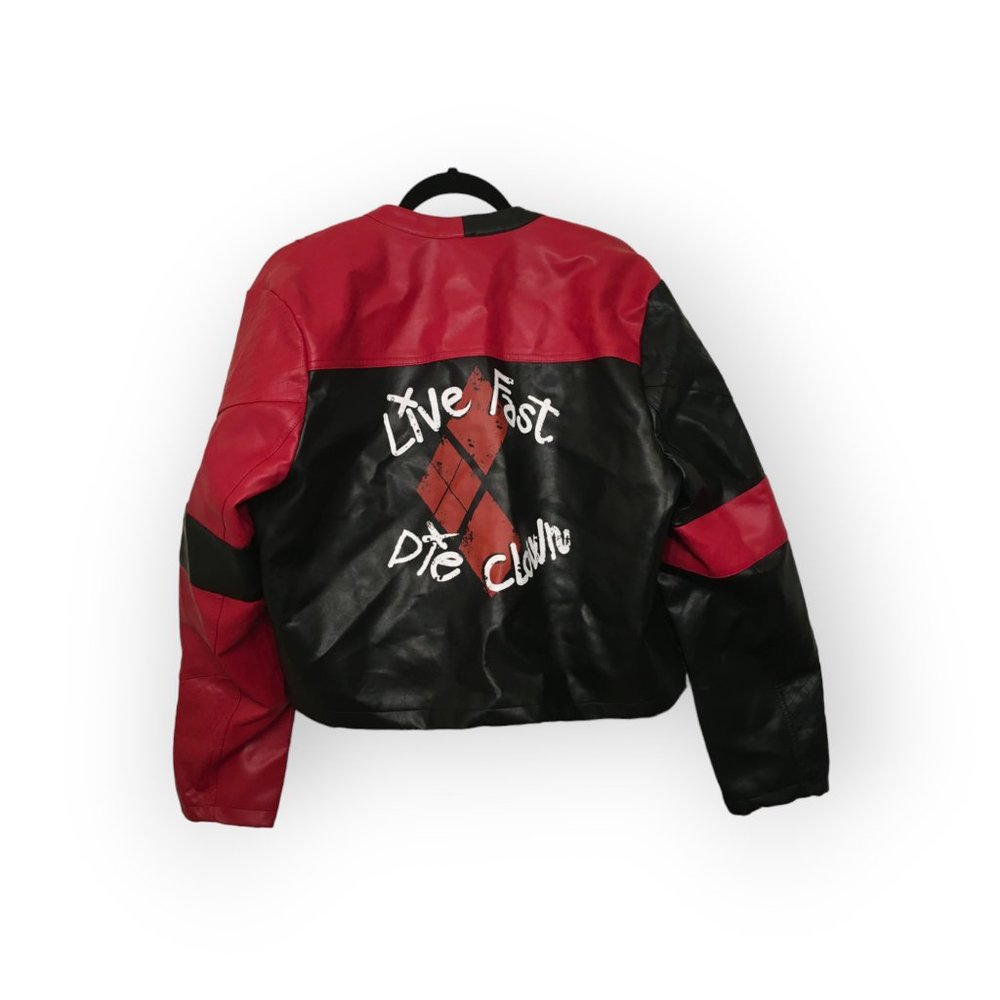 DC Comics The Suicide Squad Harley Quinn Live Fast Die Clown Leather Jacket